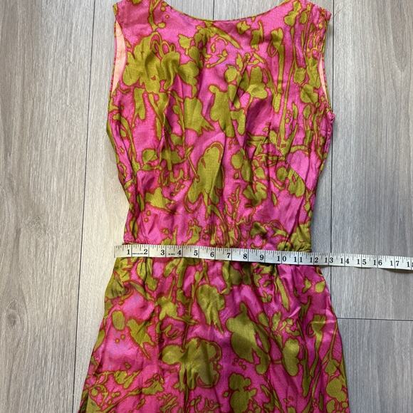 Vintage 1960s Lauhala Hawaiian Sheath Dress Pink Green Floral Wiggle Rayon - Picture 4 of 13